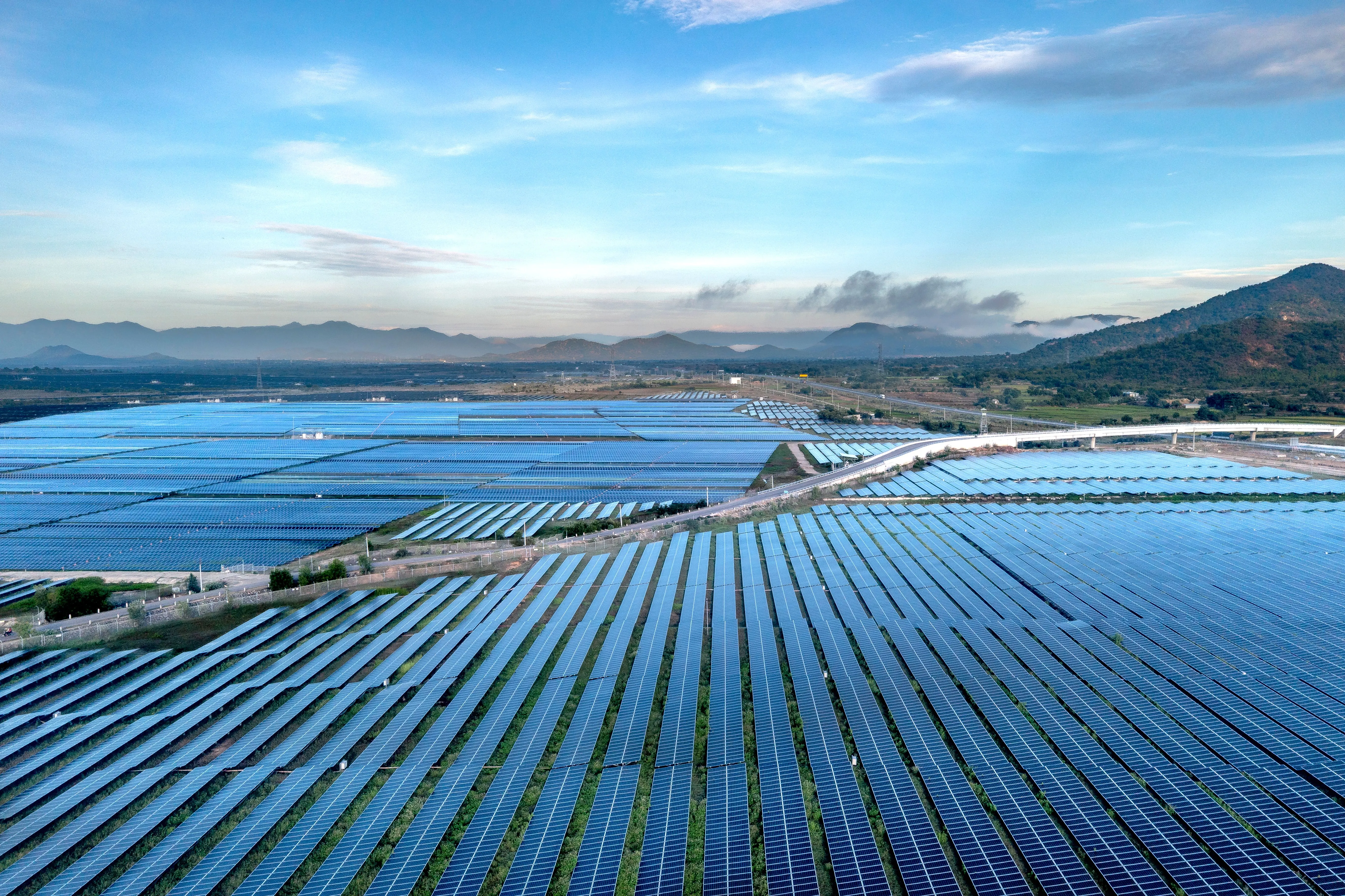 Large solar farm connected to grid infrastructure
